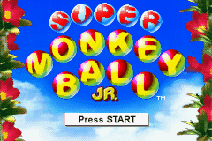 Super Monkey Ball Jr. title screen for GameBoy Advance